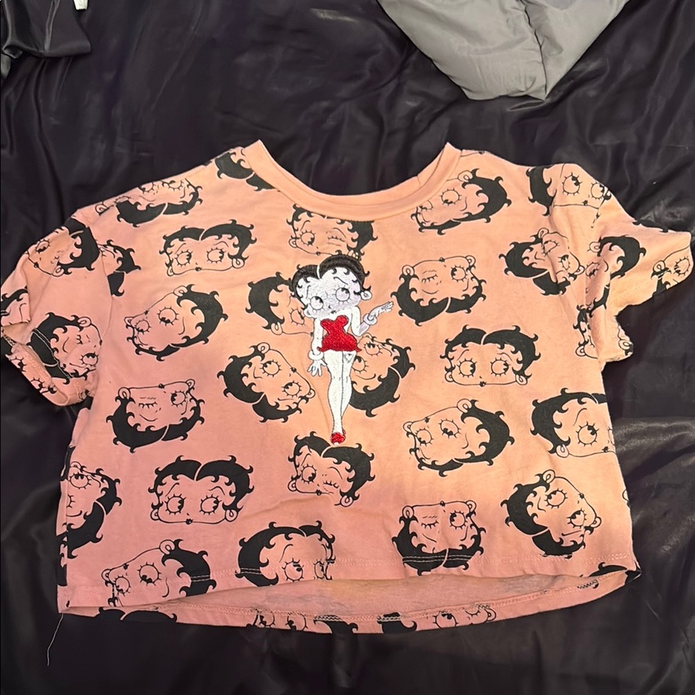 Betty Boop Orange and Black Crop Top Cartoon Print